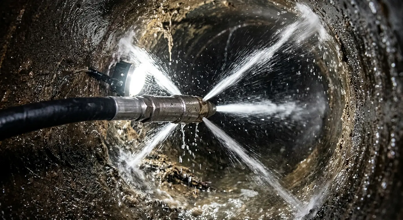 High-pressure hydro jetting nozzle cleaning sewer pipe for Sewer Cleanout in DuPont